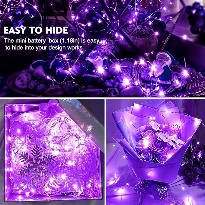 AIKEI 12 Pack LED Fairy Lights Battery Operated, Mini String Lights Waterproof 7ft 20 Led Firefly Starry Lights for Wedding Party Bedroom Garden Christmas Decoration Purple