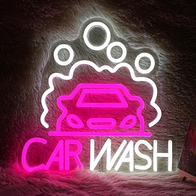 Car Wash Neon Sign for Wall Decor Car Neon Light Dimmable Sedan LED Light Sign for Party Gas Station Service Area Auto Repair Shop Car Show
