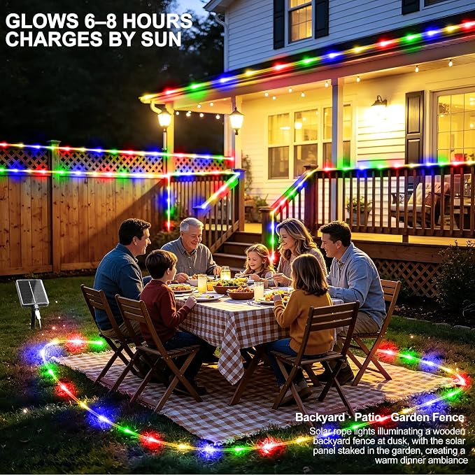 Solar Rope Lights Outdoor Waterproof, 33FT 100 LED Solar String Lights with 8 Lighting Modes,Trampoline Lights, Solar Patio Light for Garden Fence Backyard Deck Porch Pool Tree Christmas Decor