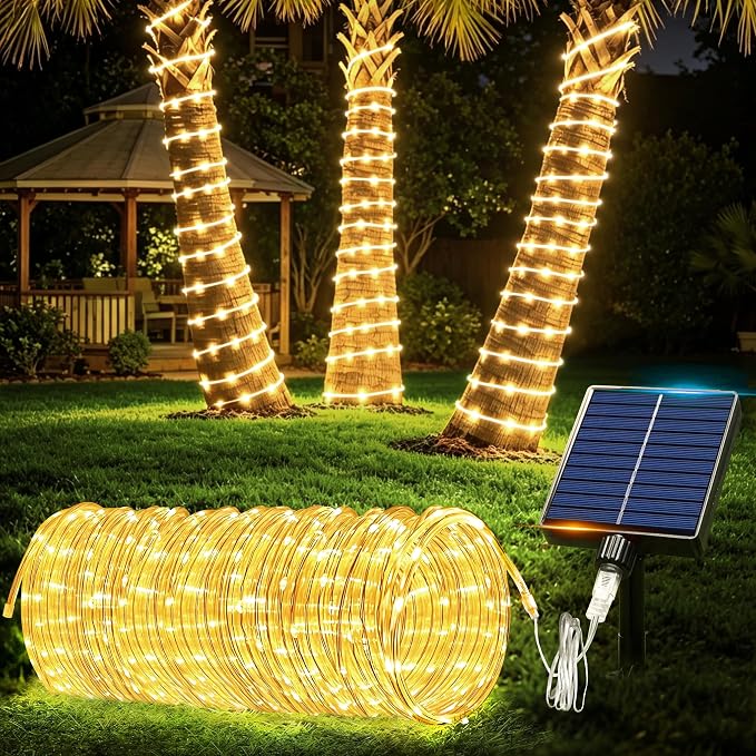 Solar Rope Lights Outdoor Waterproof, 66FT 200 LED Solar String Lights with 8 Lighting Modes,Trampoline Lights, Solar Patio Light for Garden Fence Backyard Deck Porch Pool Tree Christmas Decor