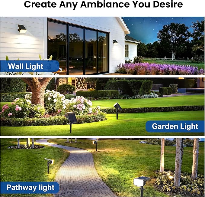 Solar Lights Outdoor Waterproof IP65, Super Bright LED, Cool Light 2 Lighting Modes Selectable, Solar Powered Yard Garden Solar Spot Lights for Outside Landscape Auto On/Off -2 Pack