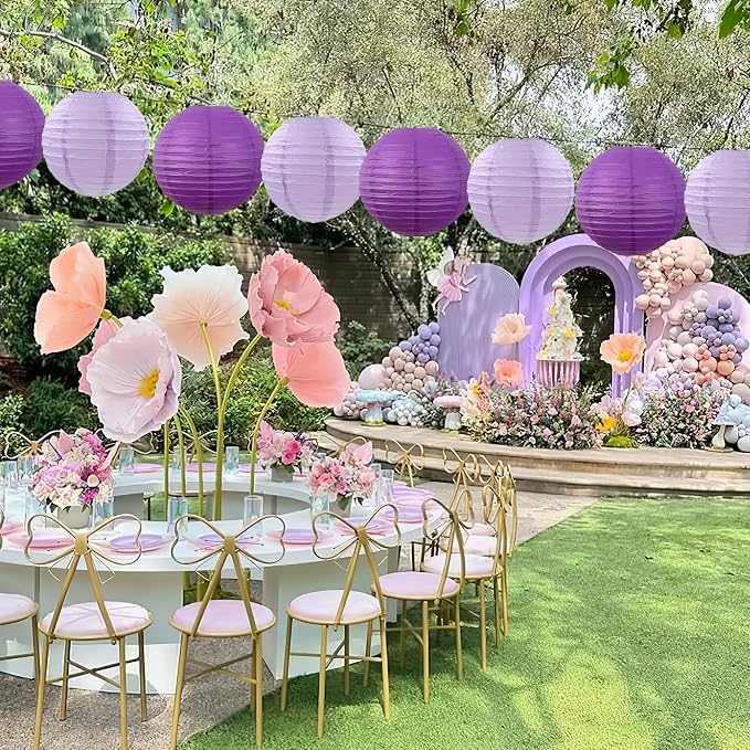 20Pcs Paper Lanterns Decorative, Purple Hanging Lanterns for Birthday | 6"8"10" Lavender Round Paper Lanterns Decorations for Bridal Shower Wedding Engagement Rustic Party Home Classroom Decor