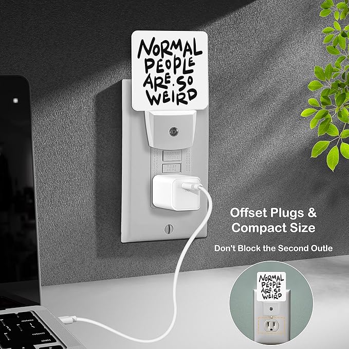 LED Night Light Lamp with Smart Sensor Dusk to Dawn Sensor,Normal People are So Weird Funny Hand Written Saying Night Light Daylight White,0.5W Plug-into Wall for Adults,Bedroom,Bathroom