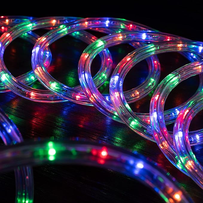 WYZworks 216LEDs, 20ft LED Outside Rope Lights, Waterproof Permanent Outdoor ETL Certified Connectable Clear Tube, Christmas Palm Tree Holiday Decorative Landscape Patio Accent Lighting - Colorful