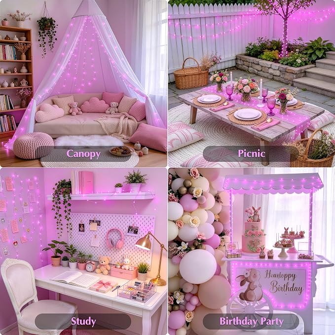 JMEXSUSS Pink Fairy Lights Plug in, 33ft 100 LED Pink String Lights Indoor | Pink Twinkle Lights for Kawaii Gaming Girl Setup, Dorm Birthday Decor, Aesthetic Room Decor for Teen Girls,Gift for Her