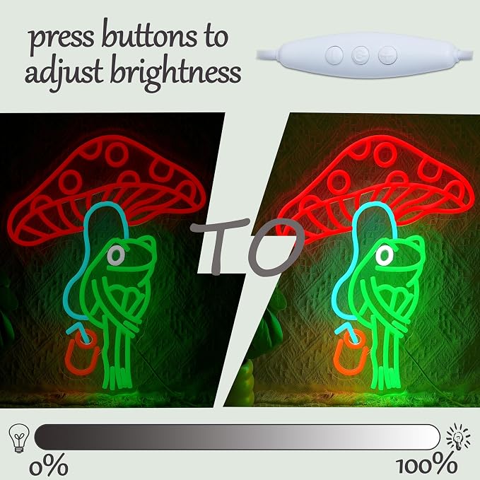 Frog Mushroom Neon Sign Frog Under Mushroom Neon LED Light Dimmable Juice Wine Light Up Sign for Wall Decor Man Cave Bedroom Bar Restaurant Club Zoo Gamer Room