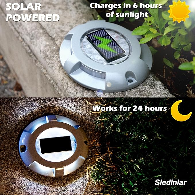 SIEDiNLAR Solar Deck Lights Driveway Dock LED Light Solar Powered Outdoor Waterproof Road Markers for Step Sidewalk Stair Garden Ground Pathway Yard 12 Pack (White)
