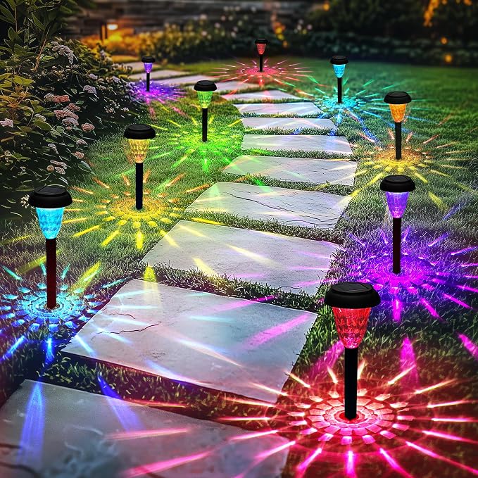 Solar Lights Outdoor Waterproof for Pathway, 8 Pack Color Changing | Solar Pathway Lights, Garden Light for Yard Patio Driveway Walkway Lawn Landscape Lighting for Outdoor Decorations