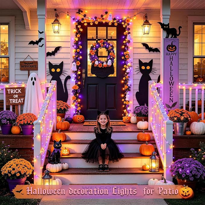 JMEXSUSS 100 LED Orange and Purple Fairy Halloween Lights USB Powered | 8 Modes Timer Plug in Indoor Outdoor Remote Control for Fireplace Room Tree Car Roof Patio Party Halloween Decorations