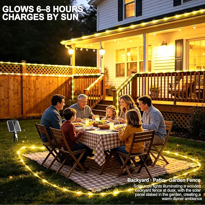 Solar Rope Lights Outdoor Waterproof, 66FT 200 LED Solar String Lights with 8 Lighting Modes,Trampoline Lights, Solar Patio Light for Garden Fence Backyard Deck Porch Pool Tree Christmas Decor