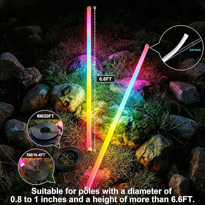 AILBTON 2-Pack 6.6FT RGB+IC Neon Ambient Light for Poles,Outdoor Clip-on Chasing Effect Lighting, Waterproof Neon Atmosphere Lights for Patio Outdoor Living Camping Party