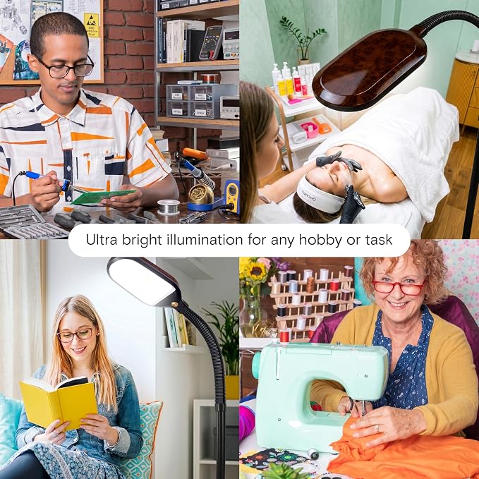 Brightech Litespan - Bright LED Floor Reading Lamp for Over Chair Crafts and Reading, Estheticians' Light for Lash Extensions, Adjustable Standing Lamp for Living Room, Bedroom, Office - Havana Brown