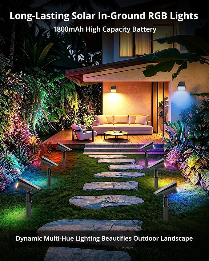 Solar Color Changing RGB Lights IP65 Waterproof, 56 LED 8 Lighting Modes Solar Spotlights, Landscape Lights for Yard Garden Pathway Holiday Decor, 4 Pack (Multicolor)
