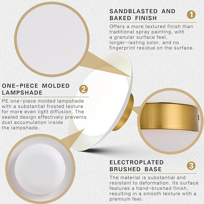 Modern LED Semi Flush Mount Ceiling Light Fixture,Round Matte White and Gold Close to Ceiling Lamp Flushmount Lighting Fixtures for Kitchen Master Bedroom Living Room Entryway,5000K,15.74 inch