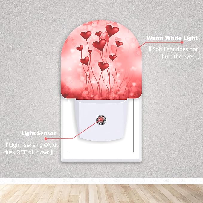 Hearts Night Lights Plug into Wall for Girls Boys Room,Night Light LED Lamp Dusk to Dawn Sensor Round Lamp for Bedroom Bathroom Hallway Home Wall Decor Nightlight