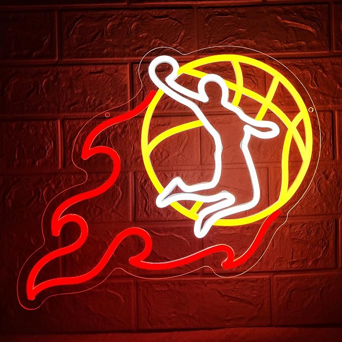 Slam Dunk Neon Sign for Wall Decor Basketball Led Neon Light for Man Cave | Dimmable LED Neon,Birthday Basketball Gifts,Led 5V USB Powered,Sport Bar,Court,Club Decor,Business Shop Wall Art,15.5*12.9in