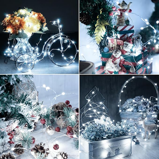 2 Pack Fairy Lights Battery Operated - 16.4ft 50 LED White | Starry Fairy Lights , 8 Modes Waterproof with Timer for Indoor Outdoor Bedroom Party Holiday Christmas Decor, Copper Wire