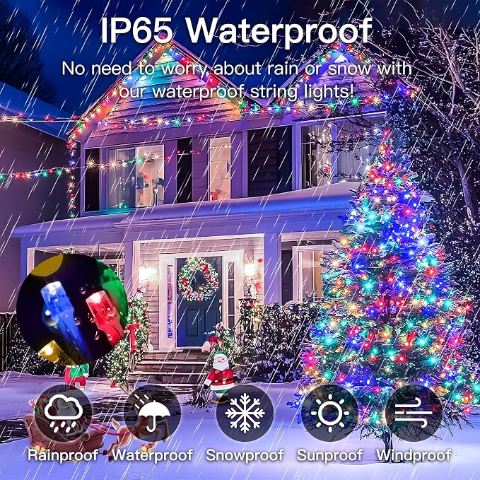 33FT 100 LED Multicolor Christmas Fairy Twinkle String Lights Indoor | 8 Modes with Memory, Connectable, IP65 Waterproof, Transparent Wire, Up to 5 Sets, Widely use for Classroom, Bedroom, dorm