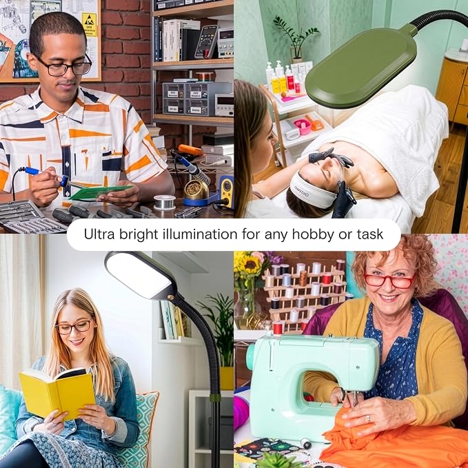 Brightech Litespan - Bright LED Floor Reading Lamp for Over Chair Crafts and Reading, Estheticians' Light for Lash Extensions, Adjustable Standing Lamp for Living Room, Bedroom, Office - Green