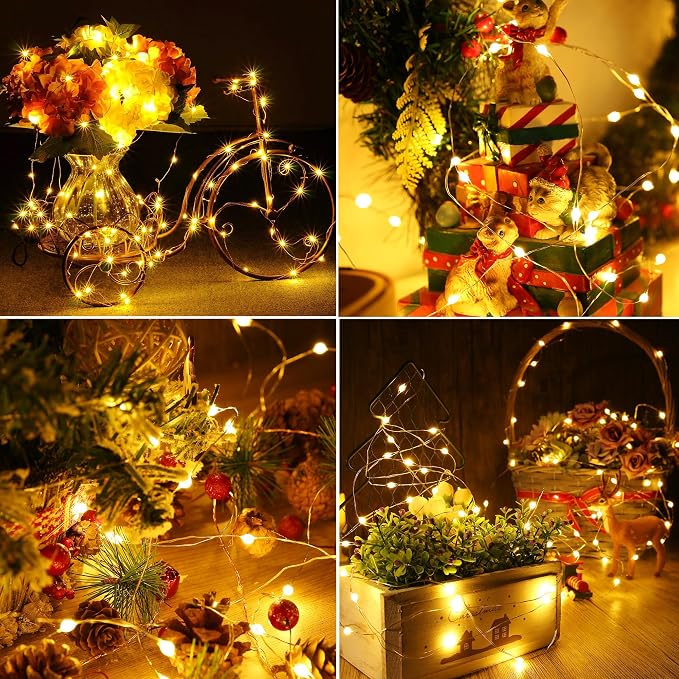 Warm White Fairy Lights Battery Operated - 2 Pack 16.4ft 50 LED | Starry Fairy Lights , 8 Modes Waterproof with Timer for Indoor Outdoor Bedroom Party Holiday Christmas Decor, Copper Wire