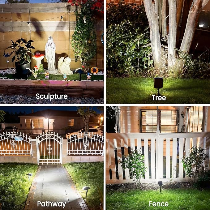 JEJOT Solar Lights Outdoor Waterproof IP65, Super Bright LED with Lens, 6500K 2 Lighting Modes, Solar Powered Yard Garden Solar Spot Lights for Outside Landscape Auto On/Off - 4 Pack