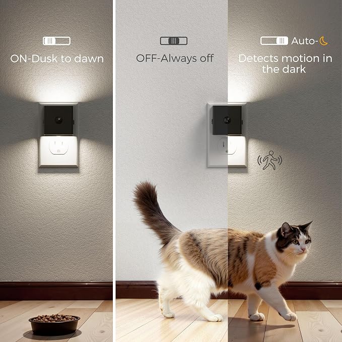 L LOHAS LED Plug in Night Light with Motion Sensor and Dusk to Dawn Sensor | LED Night Light Brightness Adjustable,5000K Daylight White, Nightlight for Bathroom Hallway Kitchen 4 Pack
