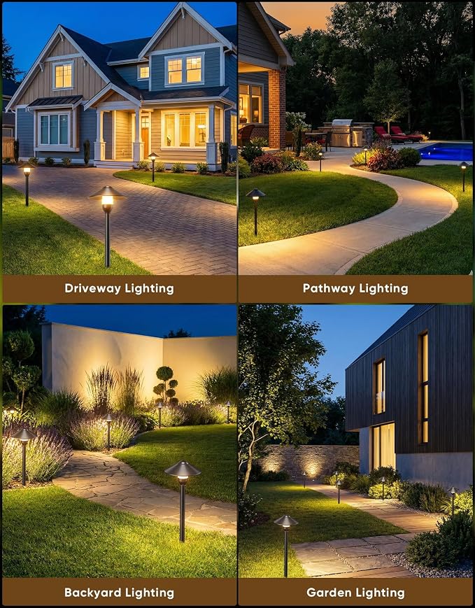 Low Voltage Landscape Lighting 6-Pack, Aluminum 12V Pathway Lights with G4 Bulbs, Waterproof Stylish Matte Black Color Round Shade Path Lights with Connectors for Walkway Yard Garden