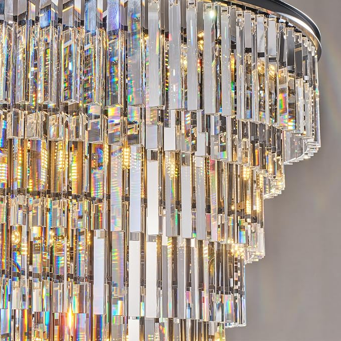 48 Lights Spiral Crystal Chandelier Black Modern Light Fixture Large Chandelier, 48'' W High Ceiling Foyer Ceiling Hanging Pendant, Entryway, Dining Room, E12 LED Bulbs, Black