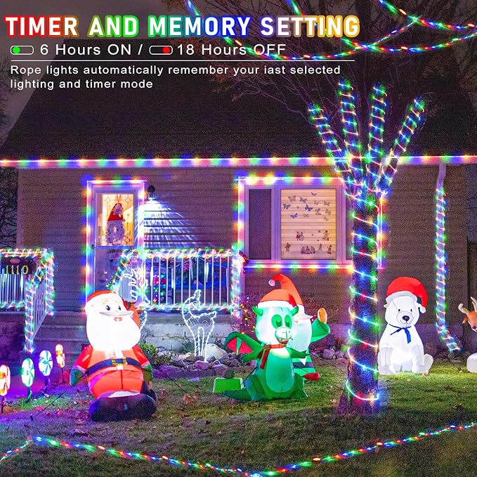 100FT 300 LED Rope Lights for Outside, Multicolor Rope Lights Indoor | Waterproof 8 Modes Plug in Connectable Outdoor String Lights for House Bedroom Garden Yard Pool Party Fence Decorations