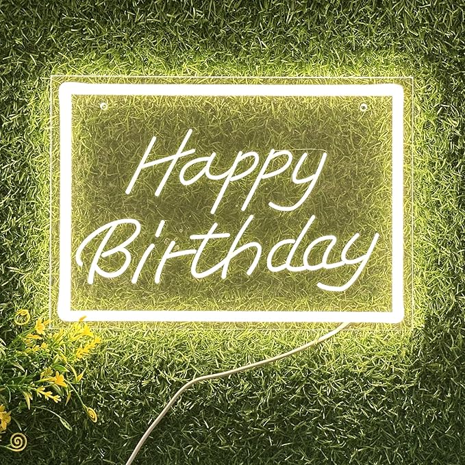 Happy Birthday LED Neon Sign – Warm White Dimmable Neon Light, USB Powered Wall Decor for Party Backdrop, Bachelorette Party Decor, Ideal Christmas Gift & Birthday Gift