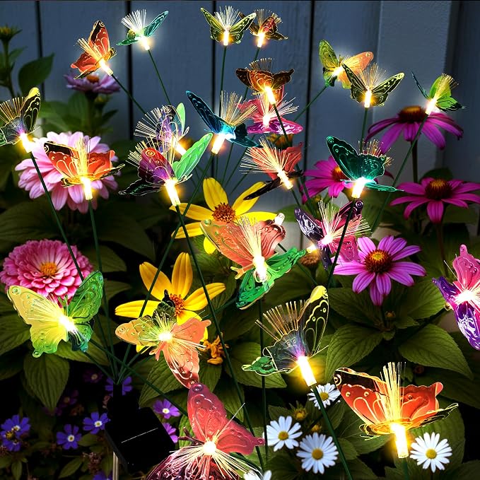Solar Garden Lights,4Pack Swaying Butterfly Lights Garden Decor | Warm White LED Solar Lights for Outside Yard,Lawn,Patio,Pathway Decoration Gardening Gifts