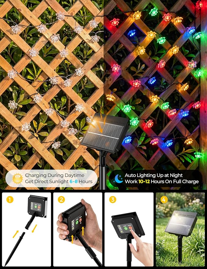 Brightown 2 Pack Flower Solar String Lights Outdoor Waterproof, Multicolor | Total 46FT 100 LED Solar Powered Fairy Lights with 8 Modes for Christmas Yard Garden Tree Patio Lawn Holiday Outdoor Decor