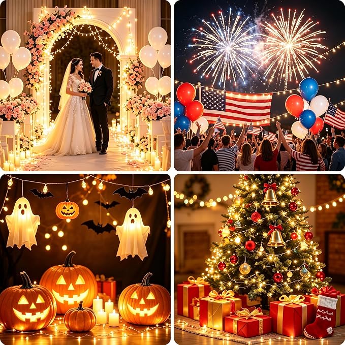 2 Pack Battery Operated LED Fairy Lights with Remote, 33ft 100LED Warm White Twinkle Lights, Waterproof String Lights for Bedroom with Reel for Wedding Party Christmas Decor