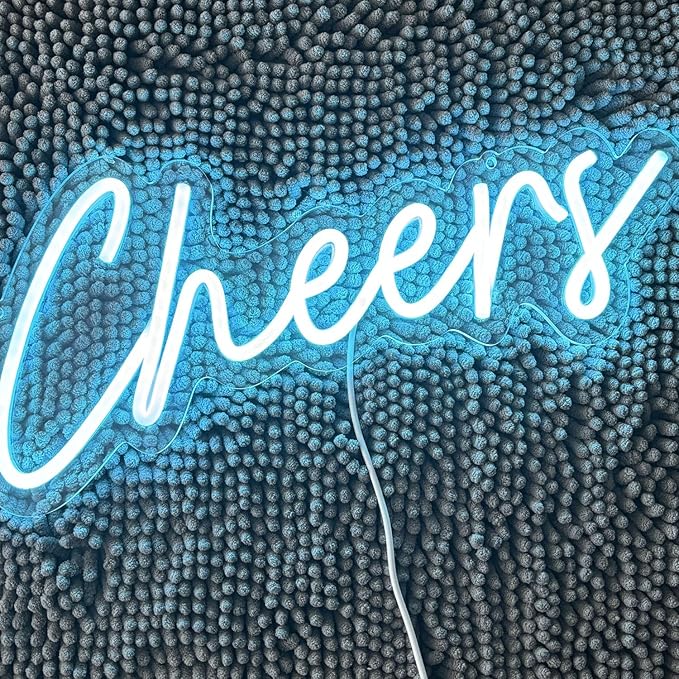 Cheers Neon Sign USB Powered with Dimmable Switch,LED Neon Light Sign for Wall Background Decor,Cheer Light Up Sign Neon for Bar Birthday Party Wedding 16.5 * 7in(Ice Blue)