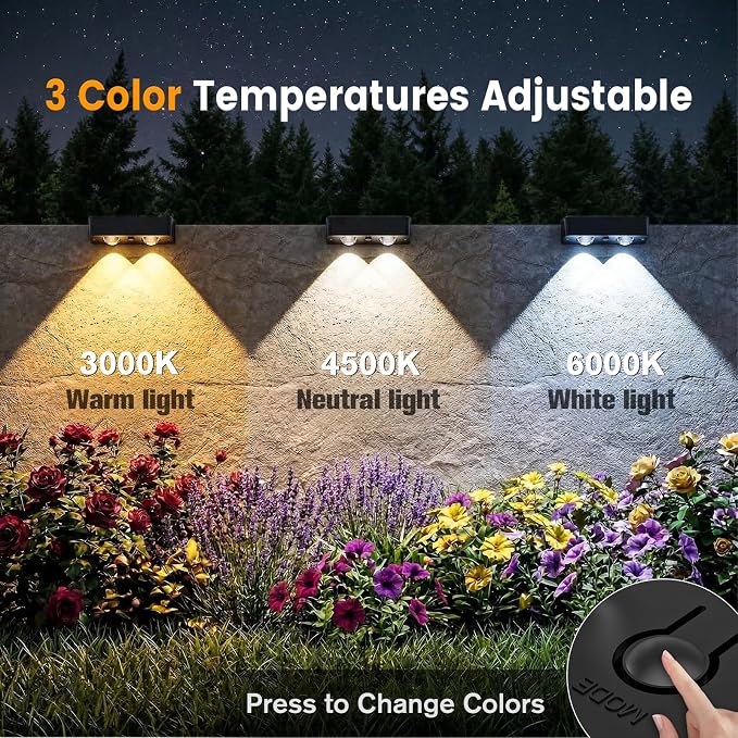 Bridika Solar Fence Lights Outdoor 8 Pack, Bright Solar Deck Lights with Lens, 3 Color Modes IP65 Waterproof Large Size Step Lights for Outside, Fence, Stair, Backyard, Patio, Wall