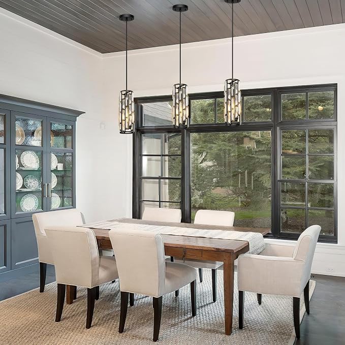 Black Pendant Lights Kitchen Island 1 Pack, Mini Crystal Chandeliers, Modern Pendant Lights Ceiling Lighting Fixtures for Kitchen Island, Dinning Room, Bedroom