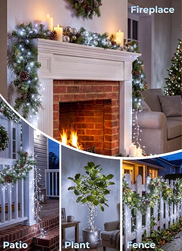 Flowing Fairy Lights Plug in with 14 Modes, 10FT 388LED Twinkle String Lights Indoor, Christmas Tree Lights Indoor Waterproof for Bedroom Christmas Home Room Decor, Cool White