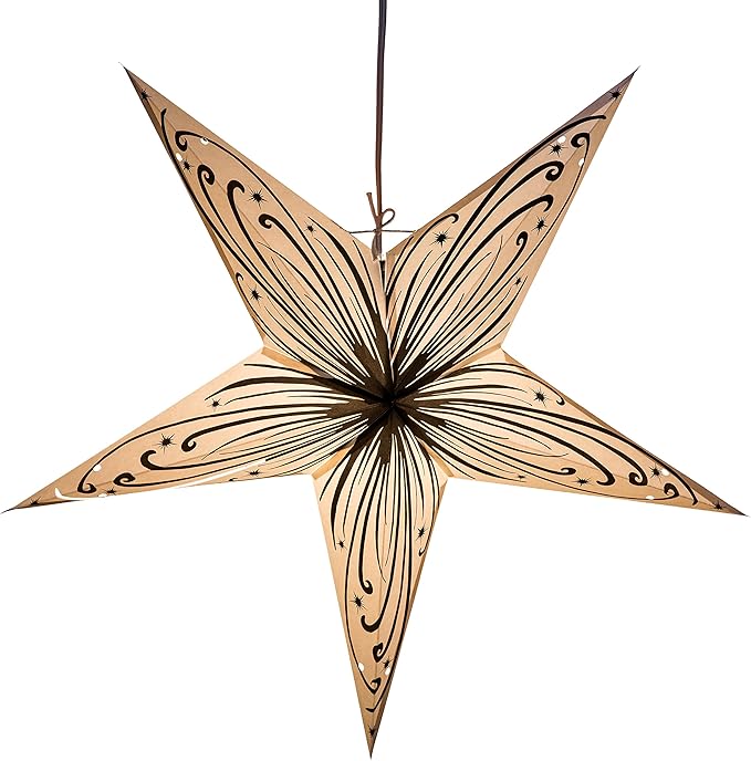 Swirl Power Paper Star Lantern with 12 Foot Power Cord Included, 24" W x 24" H x 10" D, Electric