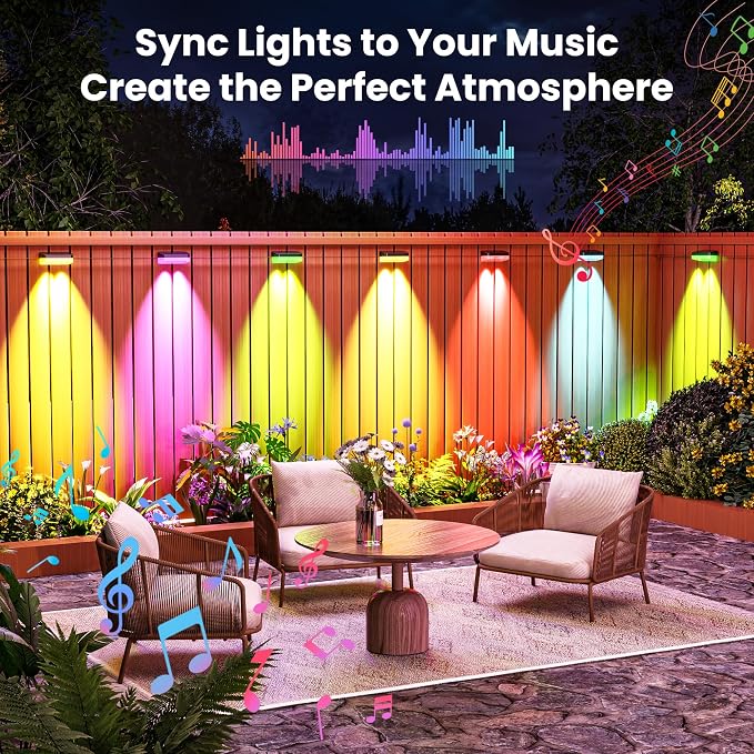 50FT Outdoor Fence Lights, 8 Packs Smart Deck Lights App/Remote Control | 16 Million Monochrome Modes, RGBCW+IC, Color Changing Lights for Fence, IP67 Waterproof for Backyard Railing Decor