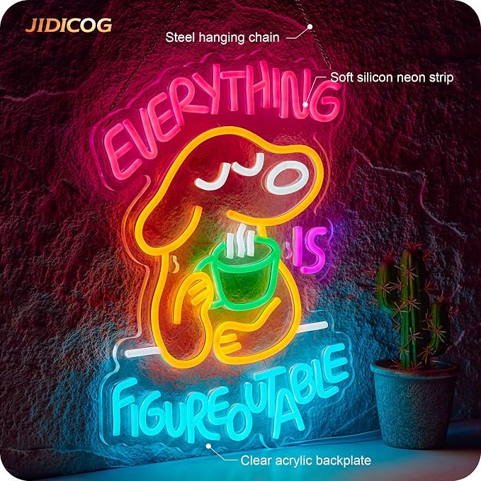 Everything Is Figureoutable Neon Sign Dog Pet Positive Affirmation LED Light for Wall Decor Multicolored Light Up Signs for School Classroom Party Store Home Compatible with Timer