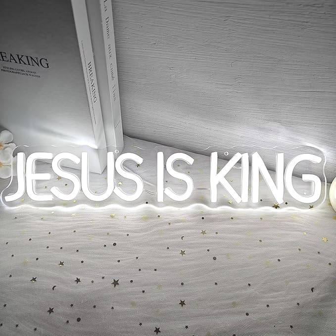 Jesus Is King Neon Sign Jesus Led Sign Dimmable Christ Is King Neon Light Sign Easter Lights God Light Up Sign for Christian Wall Decor Easter Christmas Gifts