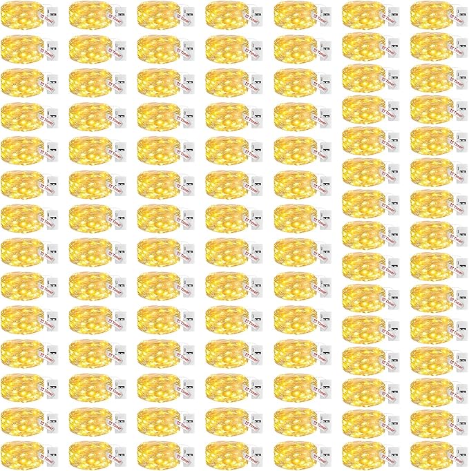 litogo 100 Pack Yellow Fairy Lights Battery Operated with Timer, 20 LED 3 Modes Twinkle Light, 7ft Waterproof Silver Wire Mini Small Bulk Mason Jar String Light, Decor for Wedding Party Christmas