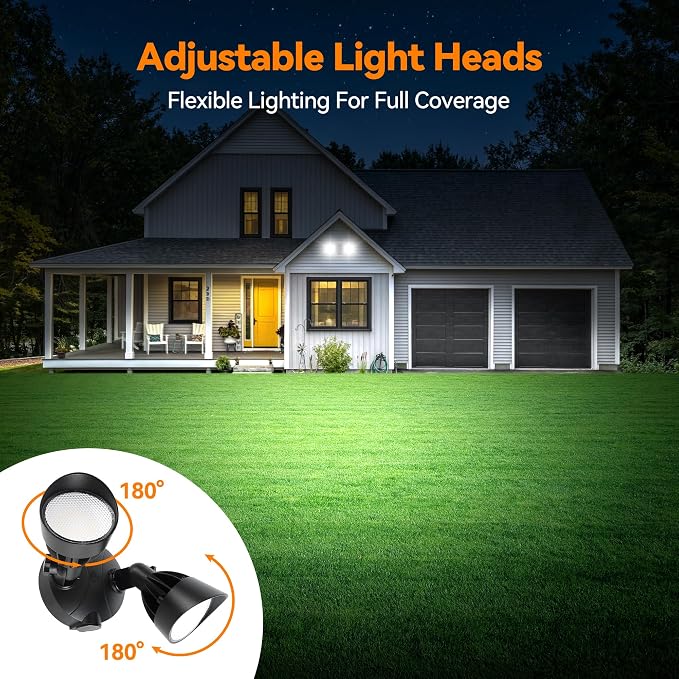 45W 5500LM Outdoor Flood Lights, Dual Head Wall Switch Controlled LED Exterior Flood Light, 5000K Daylight, IP65 Waterproof Hardwired Security Light for Outside Garage Yard (Black)