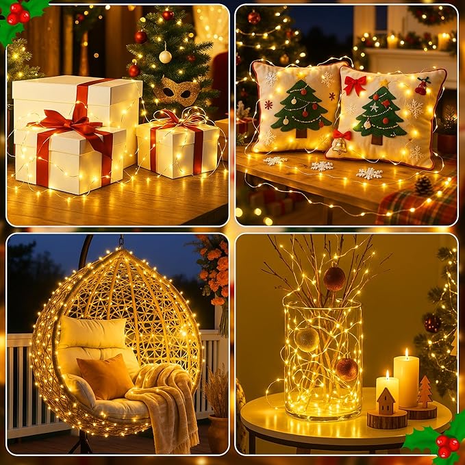 6 Pack 16FT 50 LED Fairy Lights Battery Operated with Timer, 8 Modes USB Mini Twinkle Light, Small String Lights for Tree Wreath Vase Bedroom DIY Holoday Wedding Decorations-Warm White