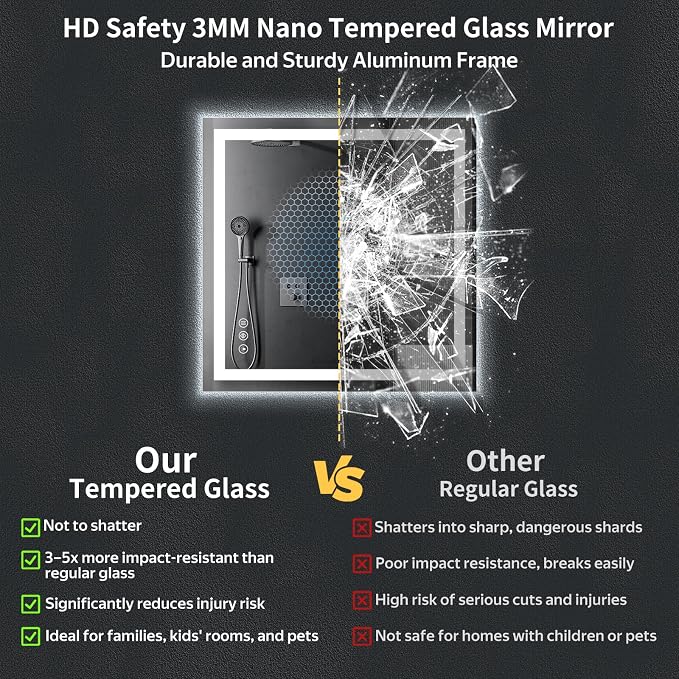36"x36" LED Bathroom Mirror with Lights, Backlit+Frontlit, Anti-Fog | CRI 95, Stepless Dimmable, 3 Colors Lighting, Shatterproof Tempered Glass, HD Reflection, Memory, (Horizontal/Vertical)