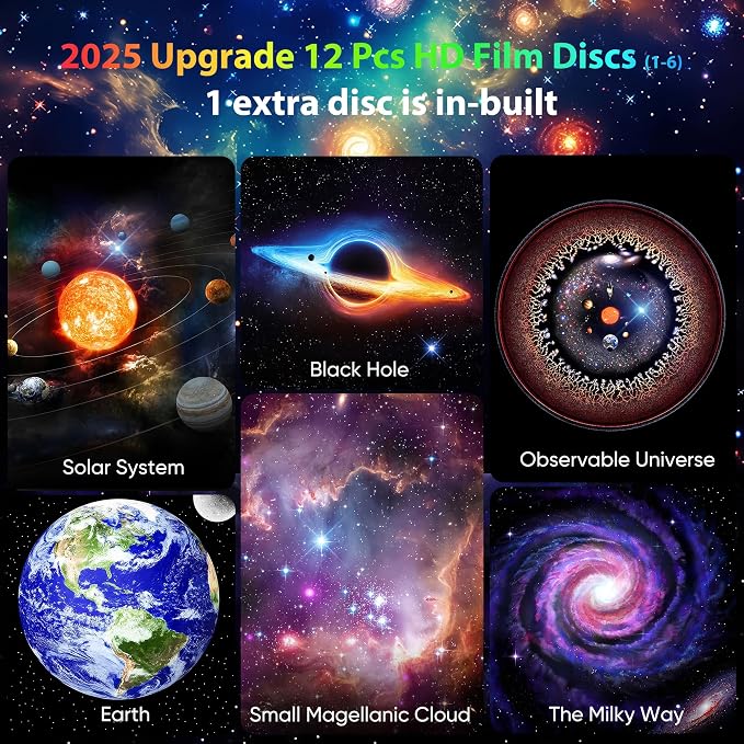 Galaxy Projector for Bedroom, HD Image Star Projector Galaxy Light Adjustable Knob, 12 Film Discs Planetarium Projector for Kids, 360° Rotating 1/2h Timer Simple 4-Button Control Pink
