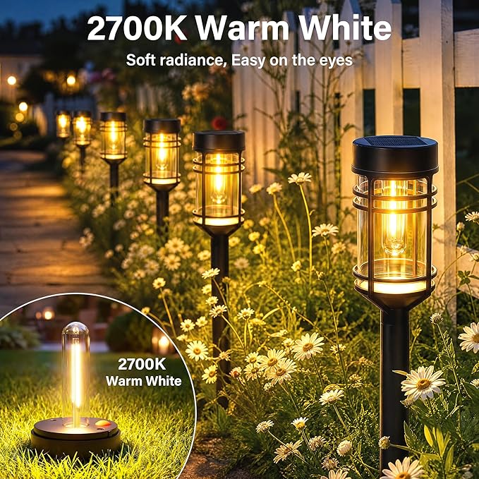 Ollny Solar Pathway Lights Outdoor 2 Packs, Solar Garden Lights IP65 Waterproof, LED Solar Powered Path Light Auto On/Off, Landscape Lighting for Yard Walkway Driveway Porch Outside Decor