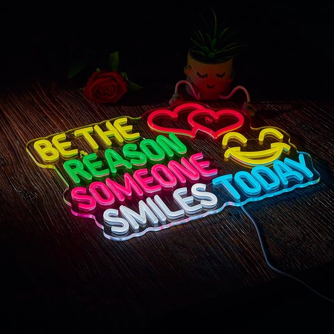 Be The Reason Someone Smiles Today Neon Sign for Wall Décor Motivational Neon Light USB Powered LED Dimmable Inspirational Sign with Classroom Light Decor