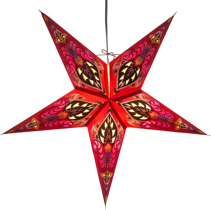 Ganasha Red Paper Star Lantern with 12 Foot Power Cord Included
