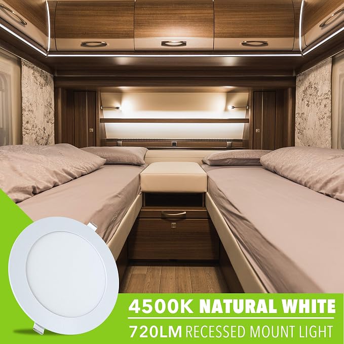 5 Pack Leisure LED RV Boat Recessed Ceiling Light 720 Lumen Super Slim LED Panel Light DC 12V 5.75" 9W Full Aluminum Downlights (Natural White)
